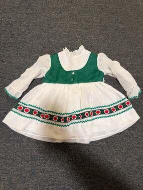 Vintage 1960s Patty Dee Girl's Embroidered Folk Dirndl Style Dress 2T Green Whit